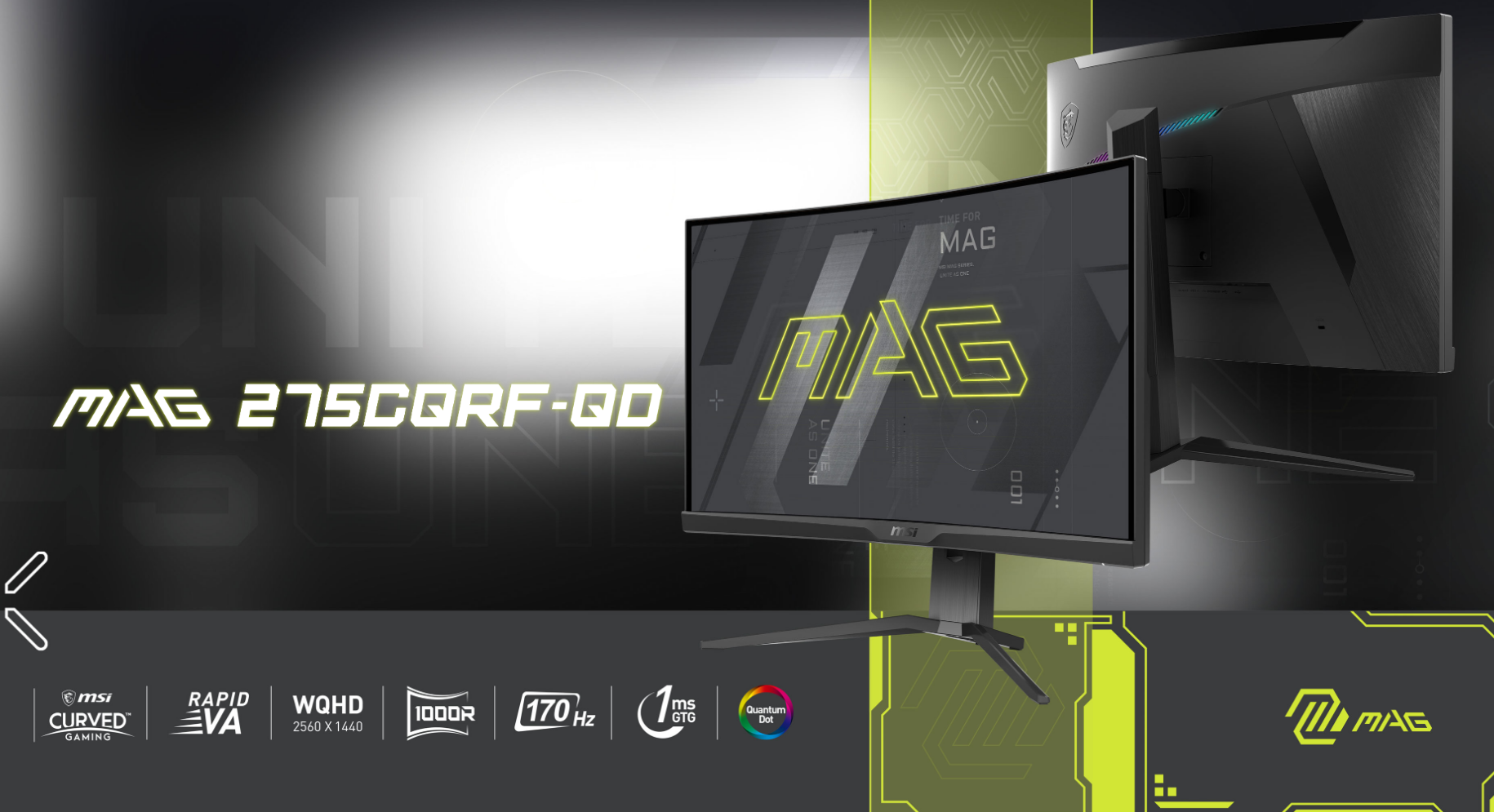 A large marketing image providing additional information about the product MSI MAG 275CQRF-QD 27" Curved QHD 170Hz VA Monitor - Additional alt info not provided
